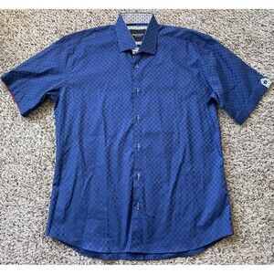 Maceoo Shirt Mens 4/L Button Up Galileo Square Navy Short Sleeve